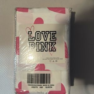 NWT VS Pink Love Pink Queen Bed Skirt. White with Pink Hearts